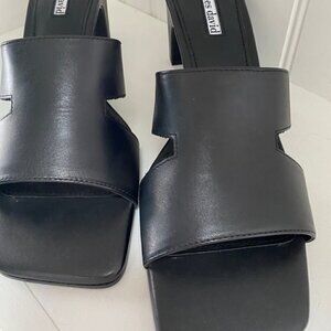 Charles David HARLEY LEATHER OPEN TOE HEEL SANDALS in Black Size 8.5